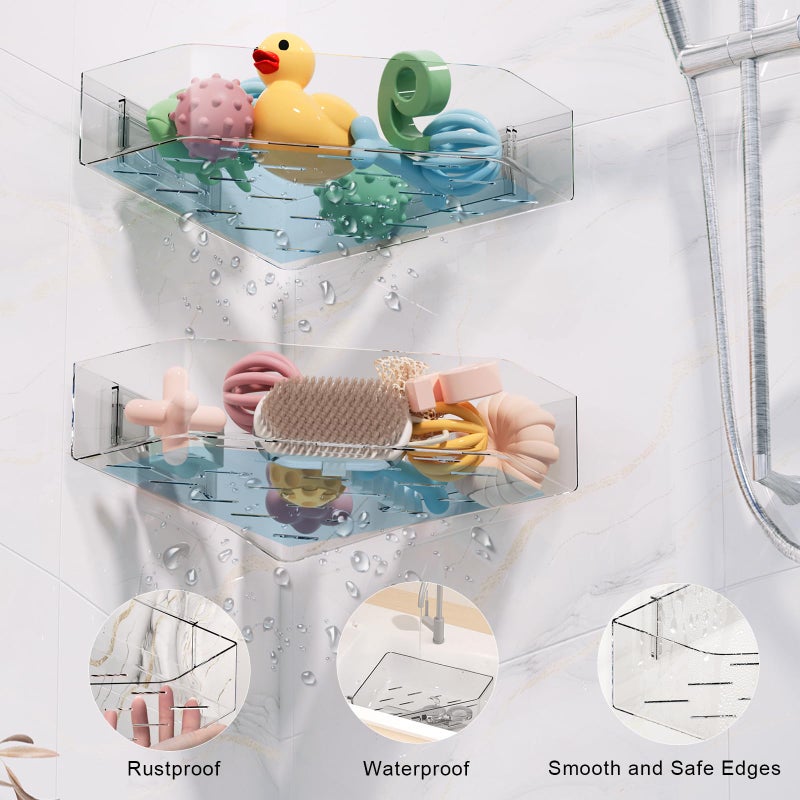 Natheeph Bath Toy Organizer 2-Pack - Clear Large Capacity Bath Toy Storage Holder with Quick-Dry Holes, Space-Saving Corner Shower Caddy for Bathroom & Kitchen - Image 2